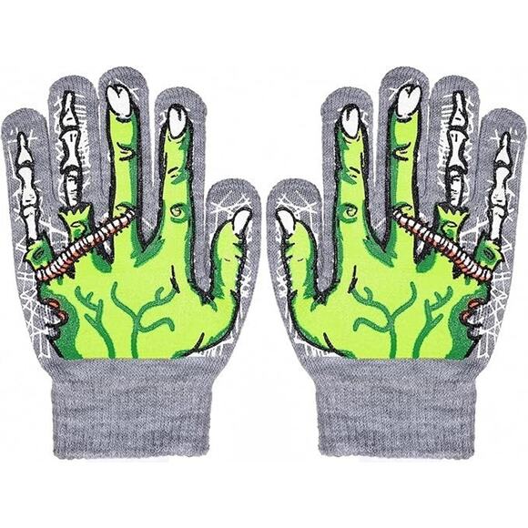 Boys 2 pairs of Gloves: 1-Halloween AND 1-Black (Monster Green) - Picture 3 of 3
